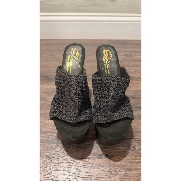 Sbicca Vintage Collection Black Crochet Wedge Platform Sandals – Size 9.5 - Picture 3 of 5